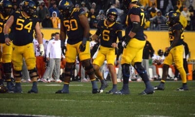 Zach Frazier and WVU Football Offensive Line and QB Garrett Greene