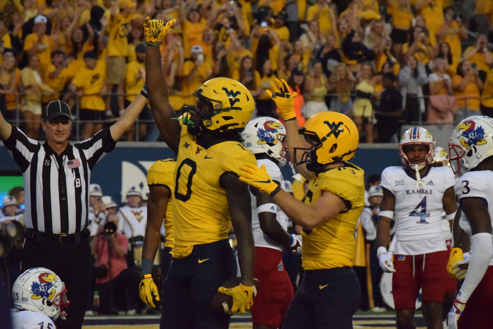 WVU Football WR Bryce Ford-Wheaton Celebrates Touchdown