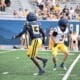 WVU Football WR Kedrick Triplett battling Matt Sieg during scrimmage