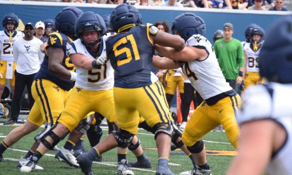 WVU Football DL Taylor Brown at scrimmage