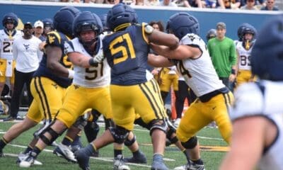 WVU Football DL Taylor Brown at scrimmage