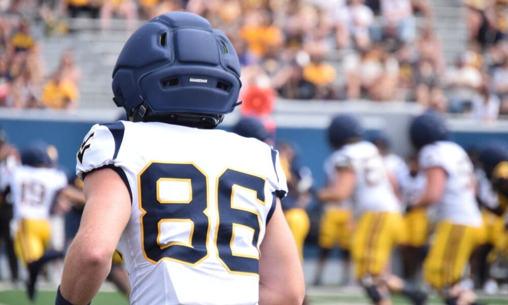 WVU Football WR Cyrus Traugh during a scrimmage