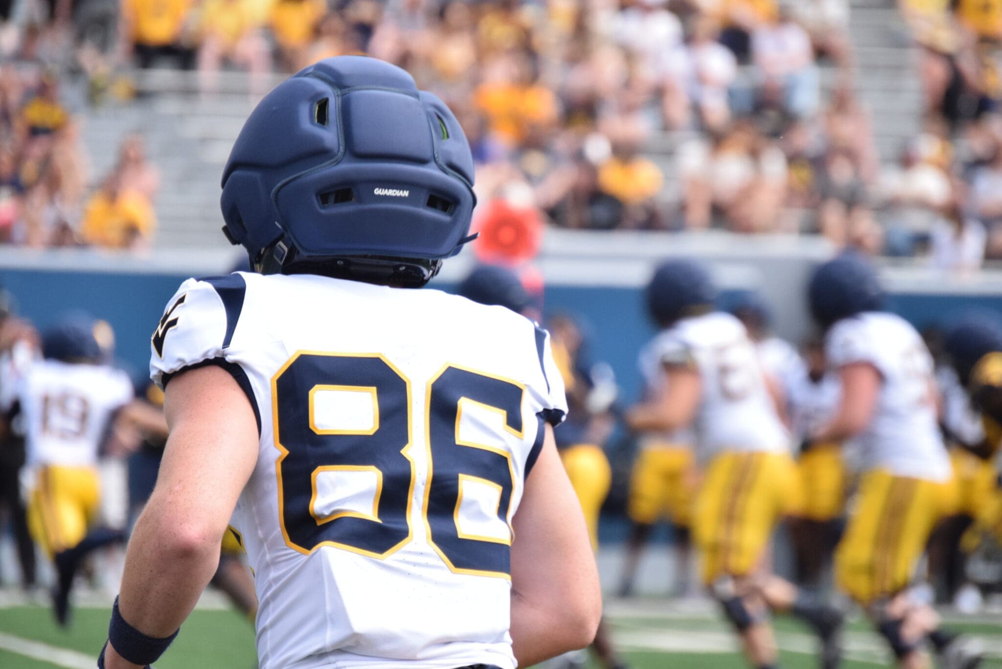 WVU Football WR Cyrus Traugh during a scrimmage