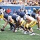 WVU Football Offensive Line line of scrimmage during Gold-Blue scrimmage