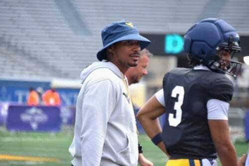 WVU Football legend Pat White with Michael Hawkins Jr.