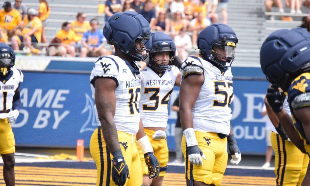 WVU Football Darius Morant and Corey McIntyre line up during scrimmage