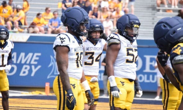 WVU Football Darius Morant and Corey McIntyre line up during scrimmage