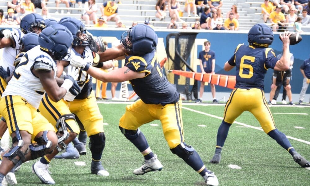 WVU Football QB Max Brown during scrimmage