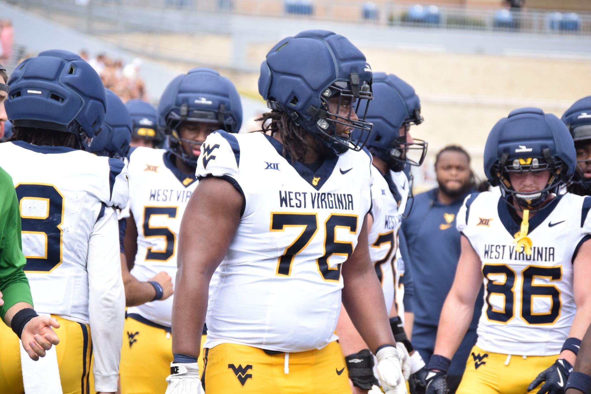 WVU Football OL Deshawn Woods during scrimmage