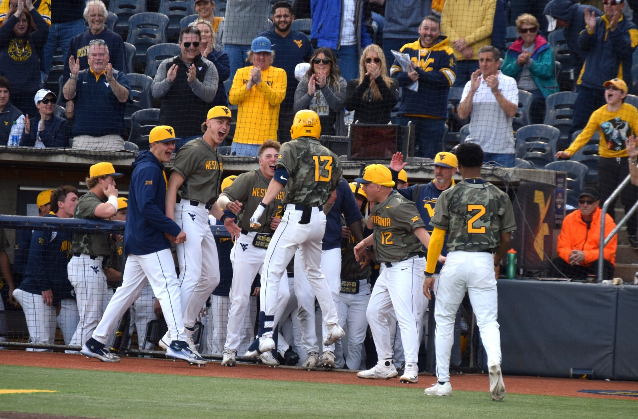 WVU baseball's Braden Barry celebrates with teammates
