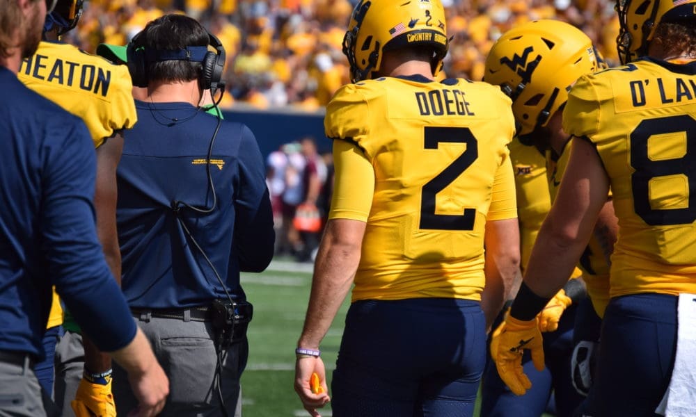 WVU Football HC Neal Brown and Jarret Doege