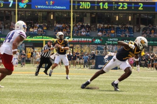 WVU Football QB Garrett Greene and WR Traylon Ray against Kansas