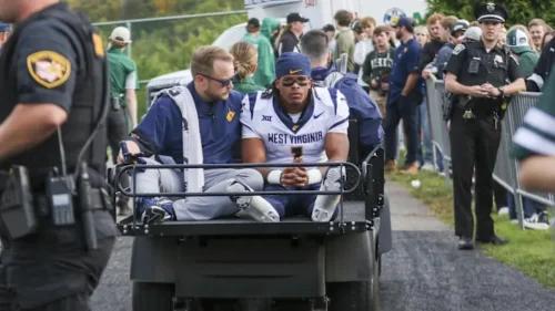 WVU Football RB Jahiem White carted off at Ohio