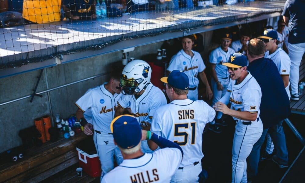 WVU Baseball celebrates during NCAA Regional