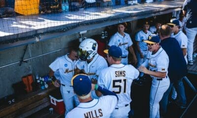 WVU Baseball celebrates during NCAA Regional