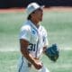 WVU Baseball Right-handed pitcher Dawson Montesa celebrates. Image courtesy of WVU Athletics.