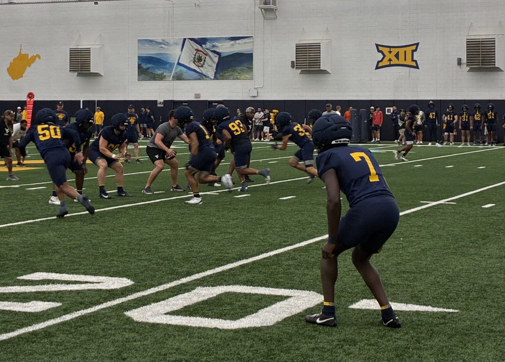 WVU Football practice at indoor facility