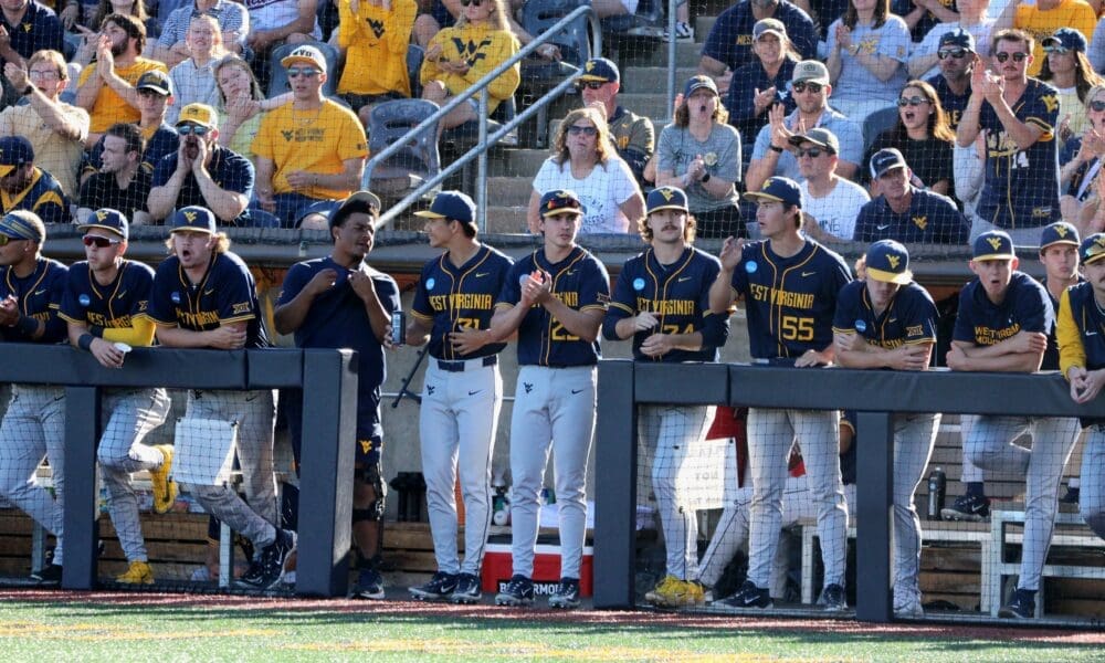 WVU Baseball players in dugout