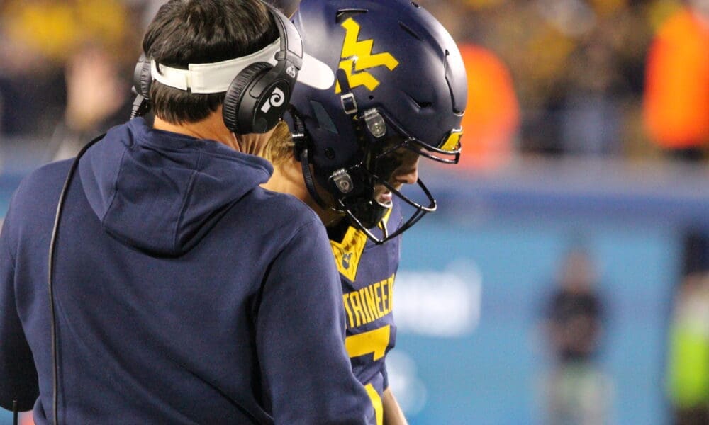 WVU Football HC Neal Brown and Garrett Greene