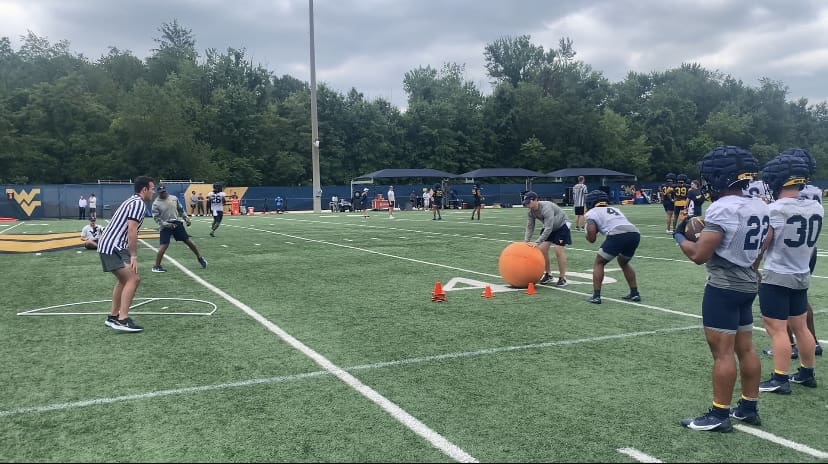 WVU Football RB drills at practice stock with Jahiem White