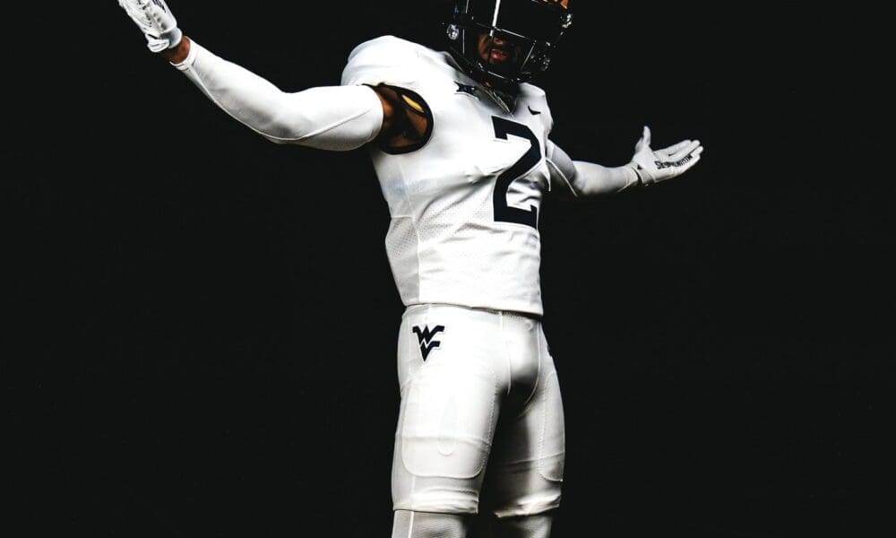 WVU Football Blue on White Uniform