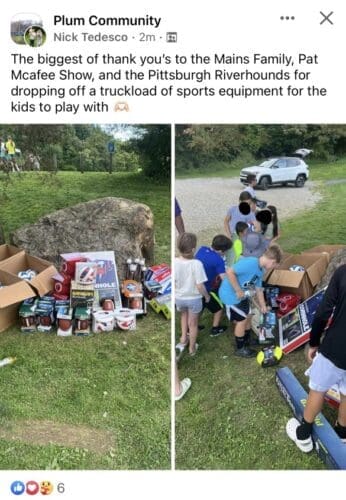 Facebook post about Pat McAfee donating to Plum