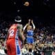 Miles McBride shooting with Knicks