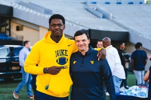WVU Football Edge Wilnerson Telemaque and Neal Brown