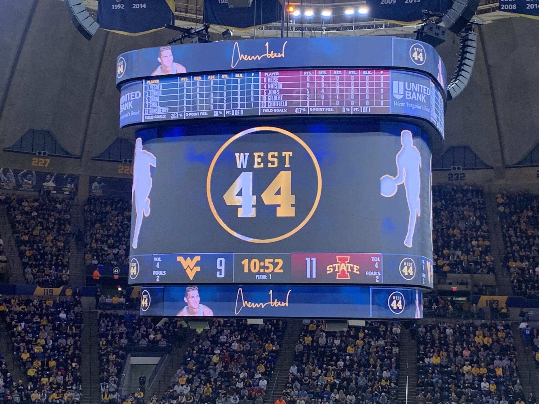Jerry West logo at WVU basketball game