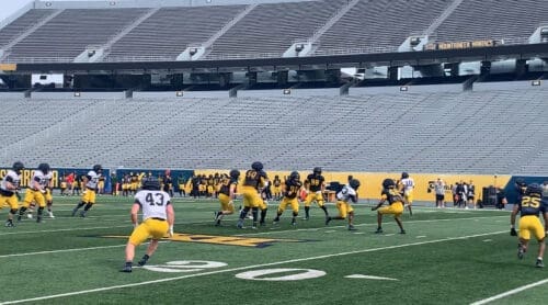 WVU Football spring practice at Milan Puskar Stadium