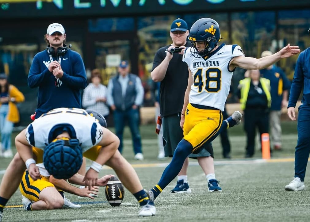 WVU Football kicker Nate Flower. Image courtesy of Nate Flower's Instagram account.