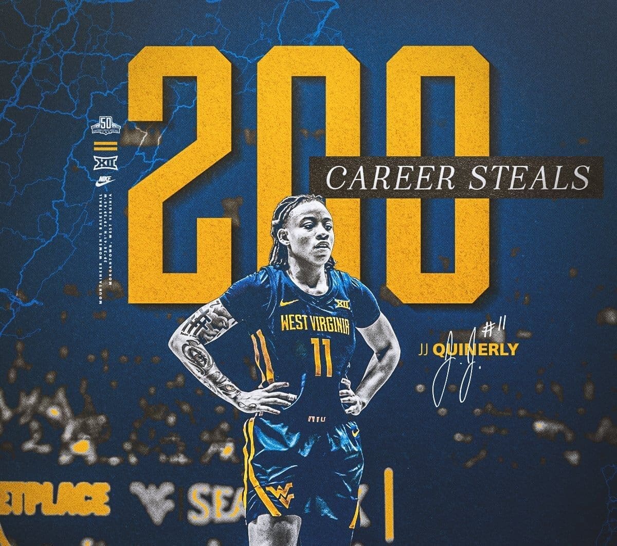 WVU Women's Basketball G JJ Quinerly 200 steals