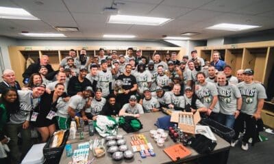 Joe Mazzulla and Celtics with East trophy