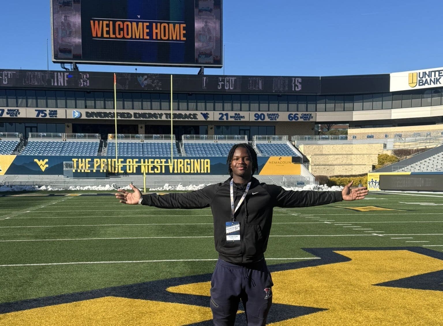 WVU Football LB recruit Mathieu Kanu at Milan Puskar Stadium
