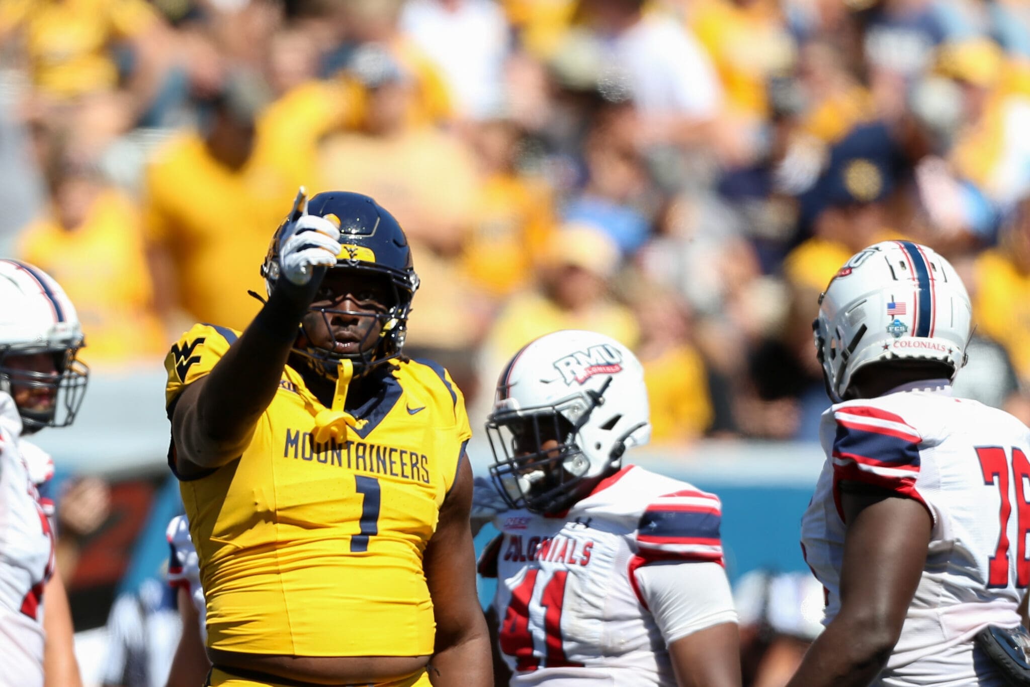 WVU Football DL Eddie Kelly Jr. against RMU