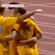WVU men's soccer celebrates goal