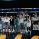 WVU Basketball celebrating College Basketball Crown title