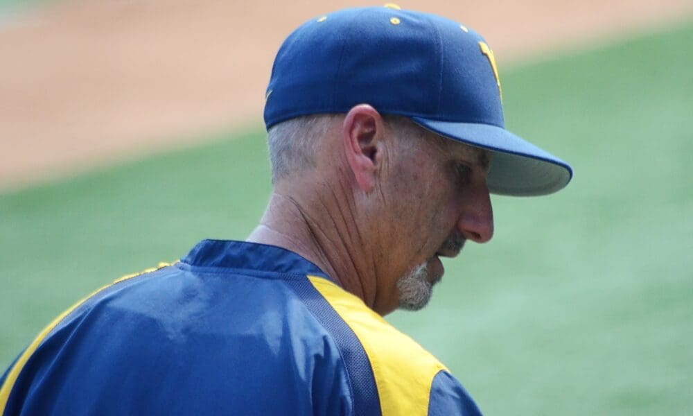 WVU baseball coach Randy Mazey at North Carolina's Boshamer Stadium on Thursday, June 6, 2024, ahead of playing UNC in the NCAA Tournament Super Regionals. (Mitchell Northam, WV Sports Now)