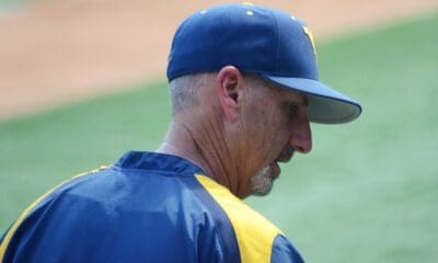 WVU baseball coach Randy Mazey at North Carolina's Boshamer Stadium on Thursday, June 6, 2024, ahead of playing UNC in the NCAA Tournament Super Regionals. (Mitchell Northam, WV Sports Now)