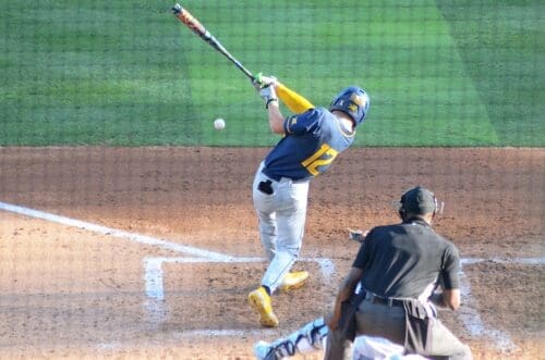 Brodie Kesser swings at a pitch against UNC on June 7, 2024 at Boshamer Stadium in Chapel Hill, N.C. in the NCAA Tournament Super Regionals. (Mitchell Northam / WV Sports Now)