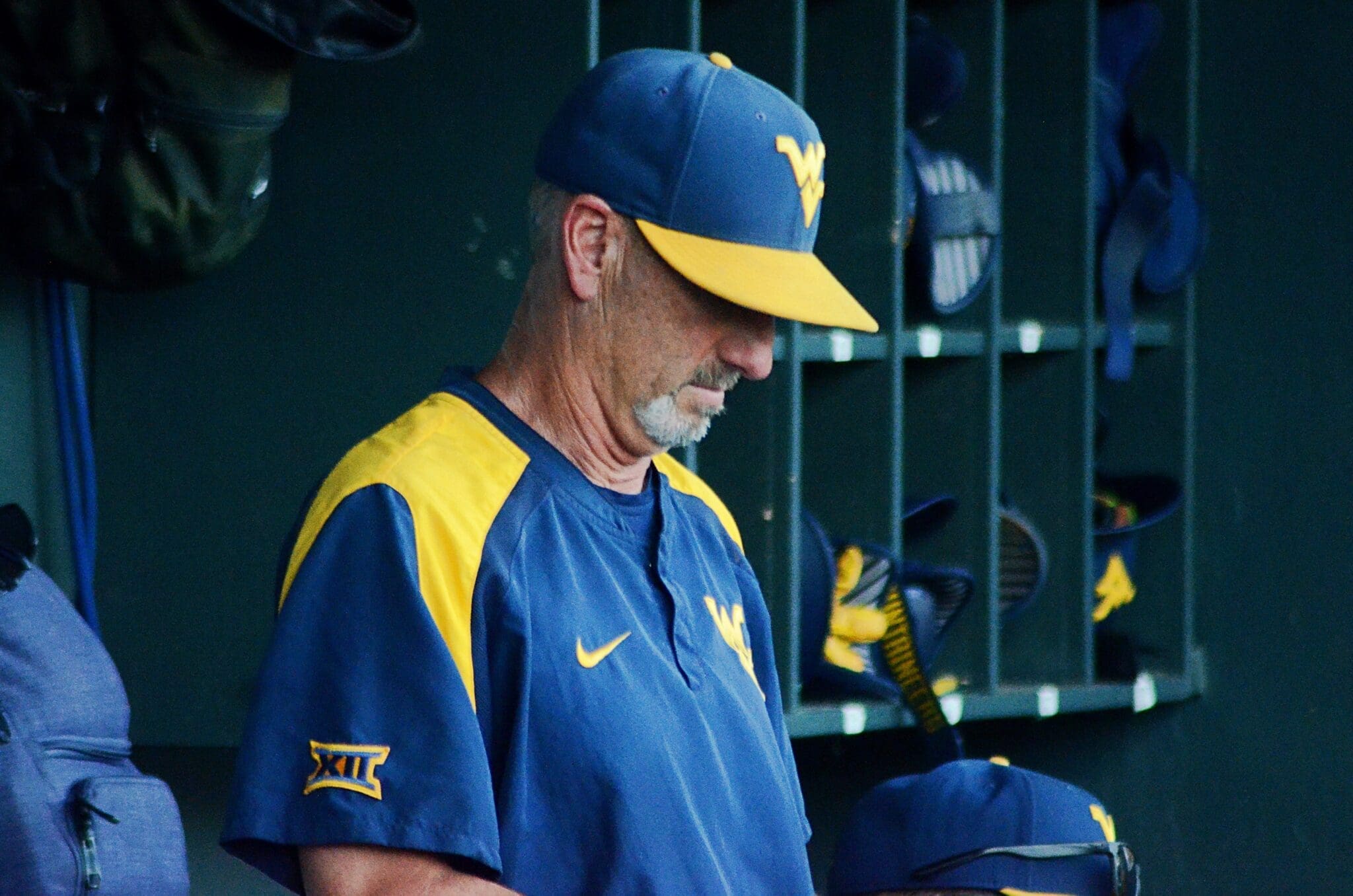 WVU Baseball HC Randy Mazey looks on as WVU played against North Carolina on June 8, 2024, in the Super Regionals of the NCAA Tournament at Boshamer Stadium in Chapel Hill, N.C. (Mitchell Northam / WV Sports Now)