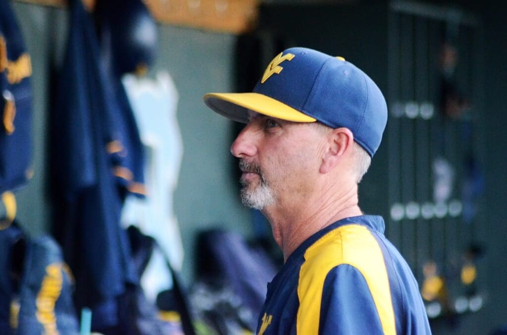 WVU Baseball HC Randy Mazey looks on as WVU played against North Carolina on June 8, 2024, in the Super Regionals of the NCAA Tournament at Boshamer Stadium in Chapel Hill, N.C. (Mitchell Northam / WV Sports Now)