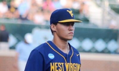 JJ Wetherholt looks on as WVU played against North Carolina on June 8, 2024, in the Super Regionals of the NCAA Tournament at Boshamer Stadium in Chapel Hill, N.C. (Mitchell Northam / WV Sports Now)
