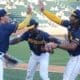 WVU Baseball players goof around as the Mountaineers played against North Carolina on June 8, 2024, in the Super Regionals of the NCAA Tournament at Boshamer Stadium in Chapel Hill, N.C. (Mitchell Northam / WV Sports Now)