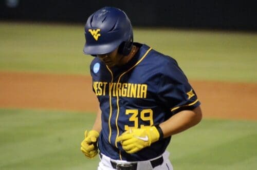 Kyle West looks on as WVU played against North Carolina on June 8, 2024, in the Super Regionals of the NCAA Tournament at Boshamer Stadium in Chapel Hill, N.C. (Mitchell Northam / WV Sports Now)