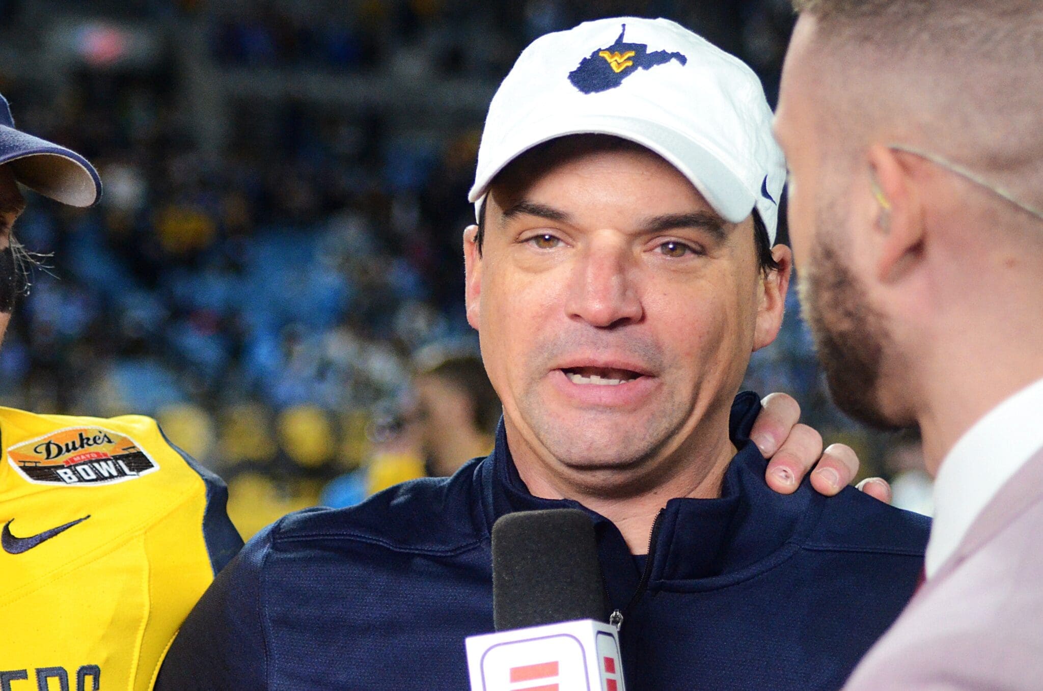 WVU head coach Neal Brown after beating UNC in the Duke's Mayo Bowl at Bank of America Stadium in Charlotte, N.C. on Dec. 27, 2023. (Mitchell Northam / WV Sports Now)