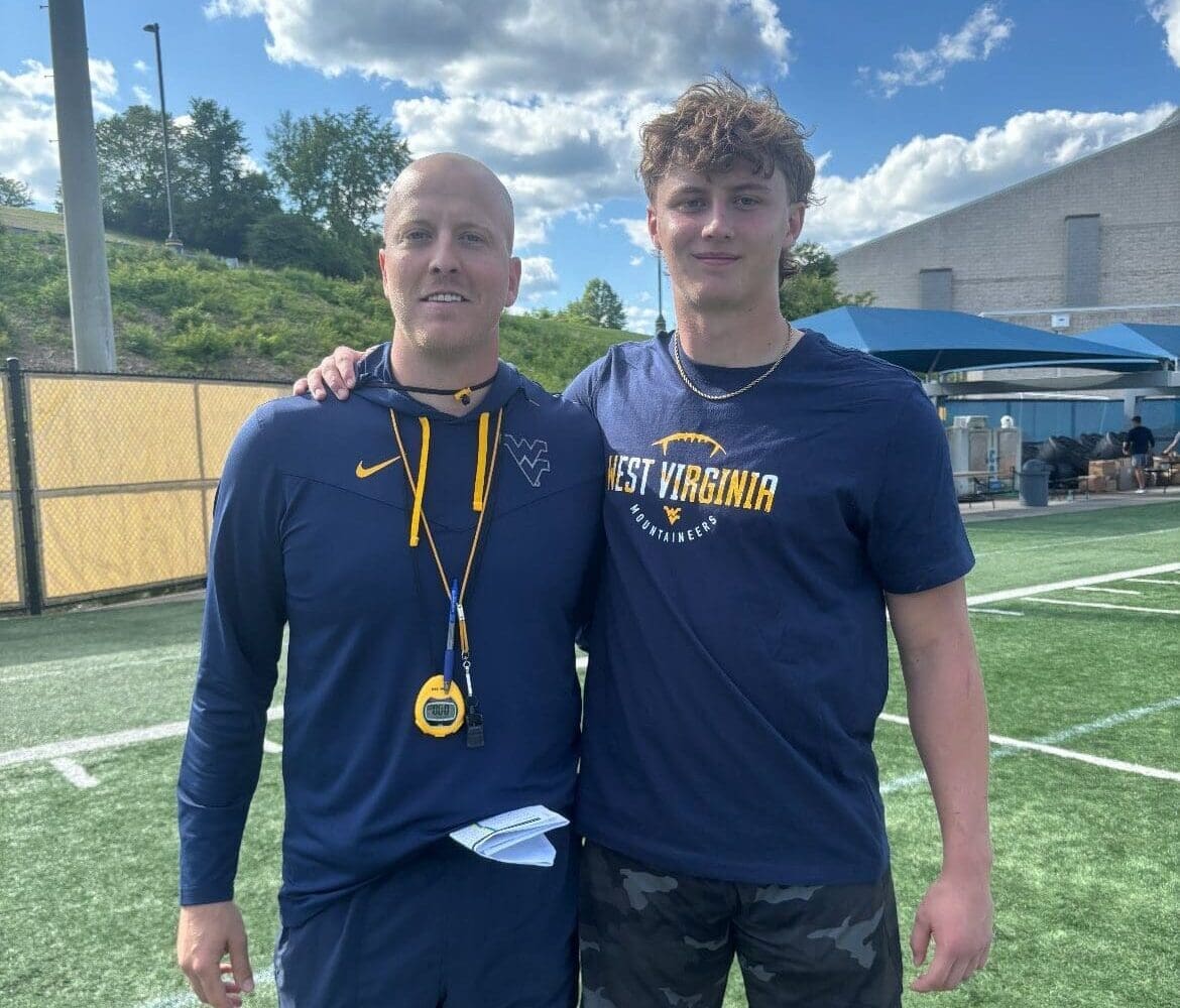 WVU Football TE recruit Toby Laughery and and TE coach Blaine Stewart