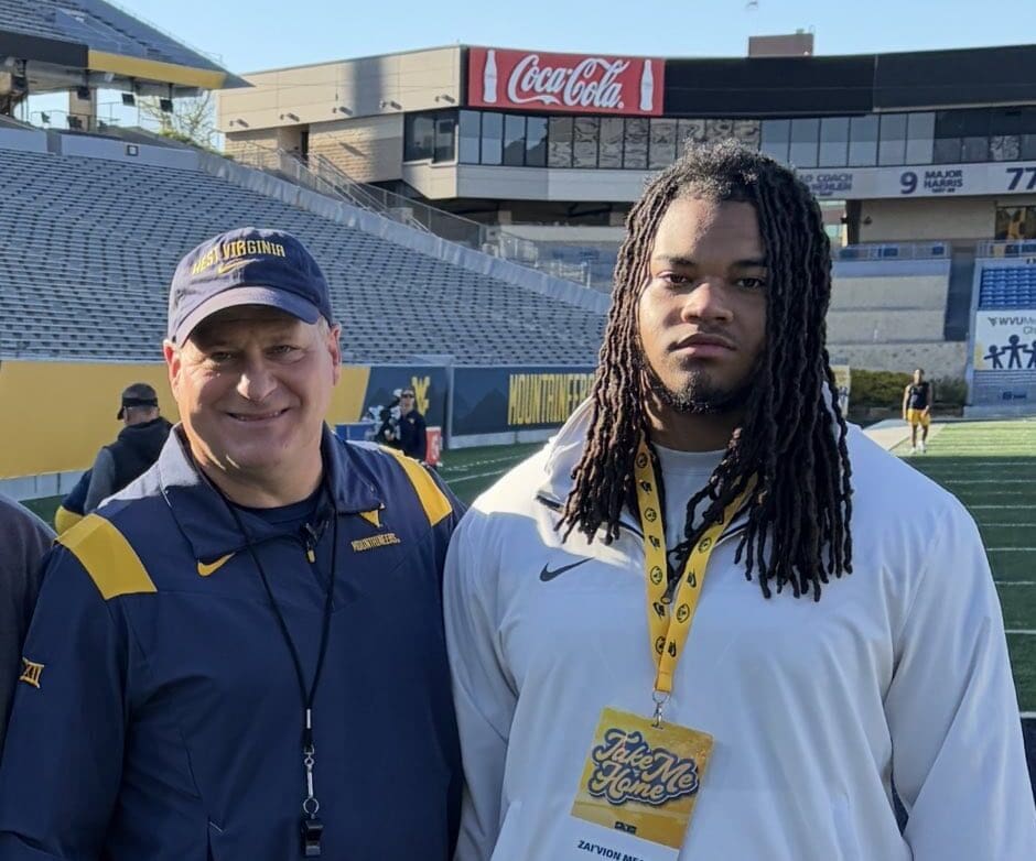 WVU Football HC Rich Rodriguez with recruit Zai'Vion Meads