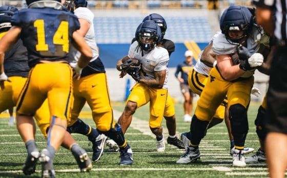 WVU Football RB Cam Cook in scrimmage