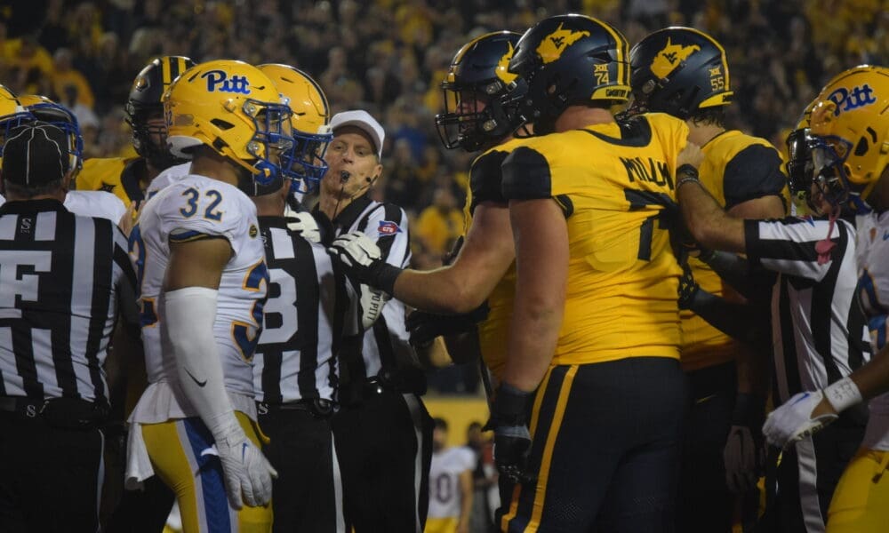 WVU Football Offensive Line against Pitt in Backyard Brawl